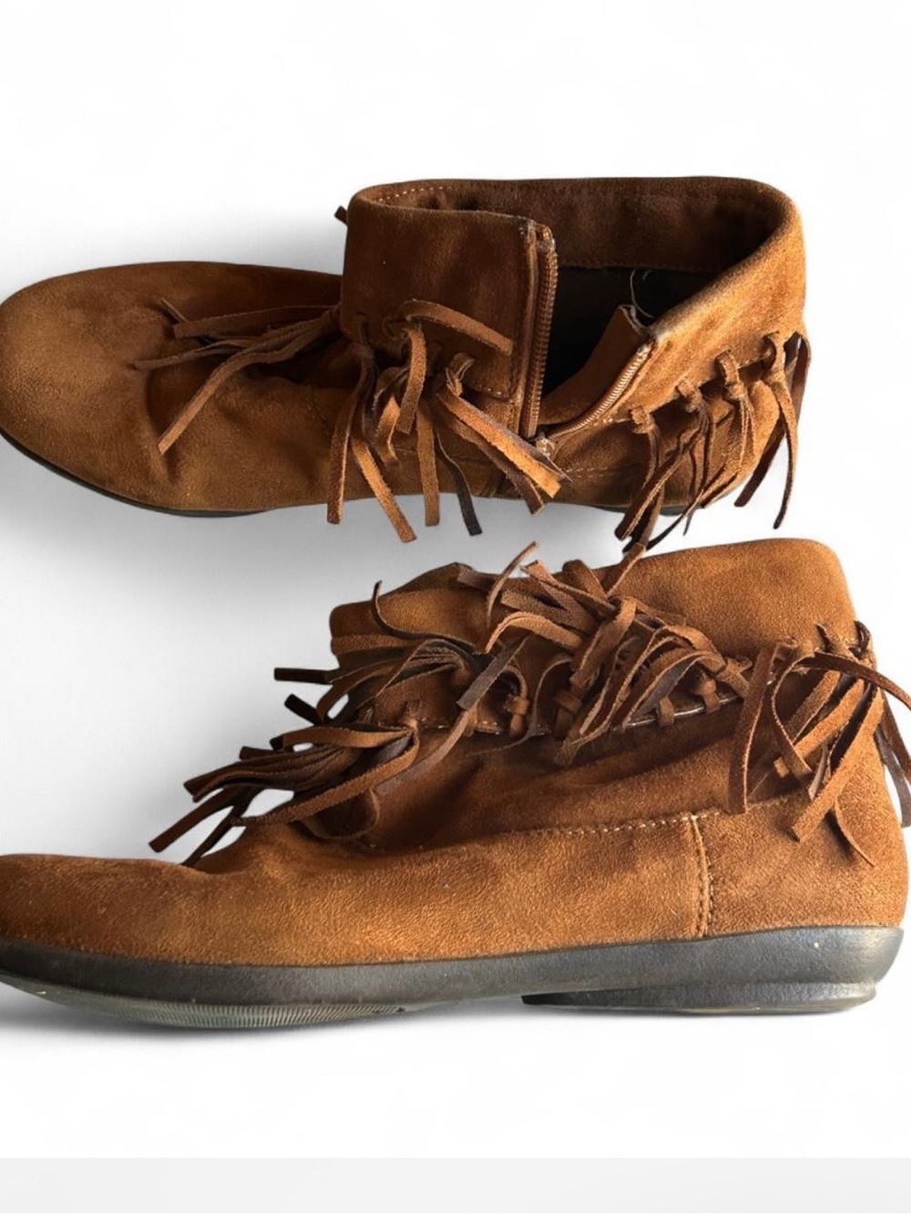 comfortview Brown Suede Fringe Ankle Booties
